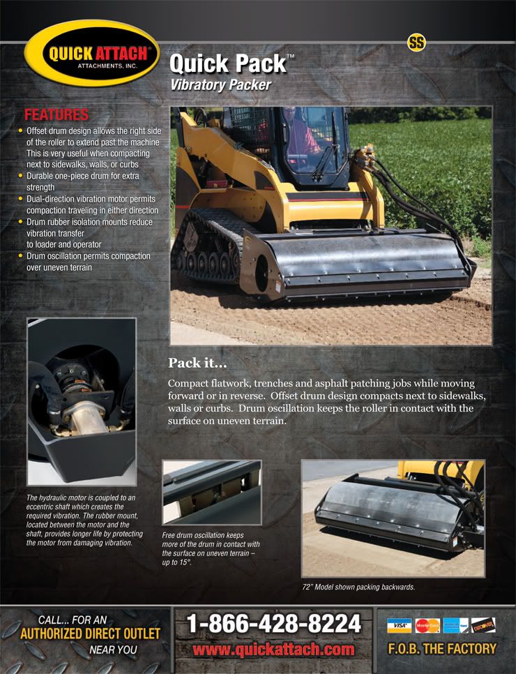 72 Vibratory Roller Packer Skid Steer Loader Attachment FOR Bobcat